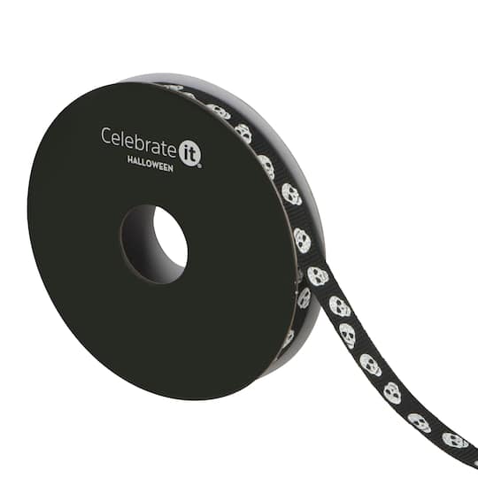 3/8" x 4yd. Black & Silver Skulls Ribbon by Celebrate It®